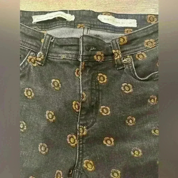 Anthropologie Pilcro Slim Straight Black Jeans with Floral Embroidery - Picture 7 of 11